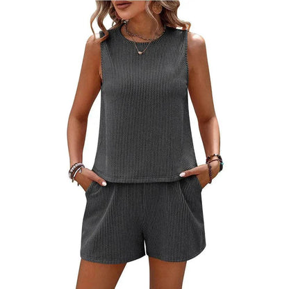 Women's Sleeveless Tank Top Shorts Striped Two-piece Suit - www.Shopthatapp.com
