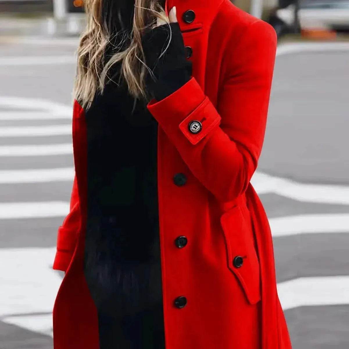 Women's Solid Color Button Slim-fit Woolen Overcoat - www.Shopthatapp.com