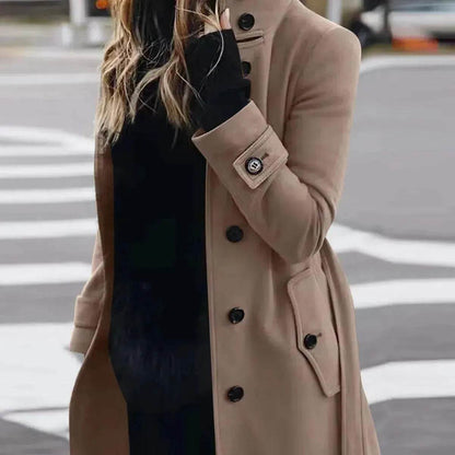 Women's Solid Color Button Slim-fit Woolen Overcoat - www.Shopthatapp.com