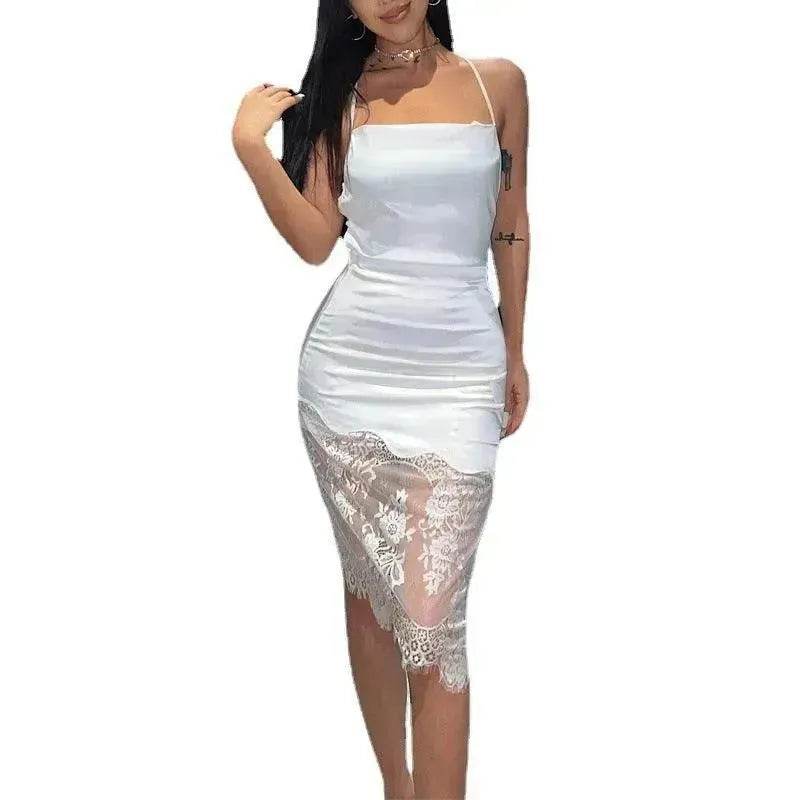 Women's Stitching Lace Tie Back Dress - www.Shopthatapp.com
