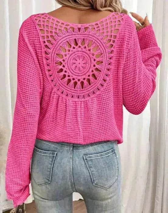 Women's V-neck Solid Color Fashion Knitted Blouse - www.Shopthatapp.com