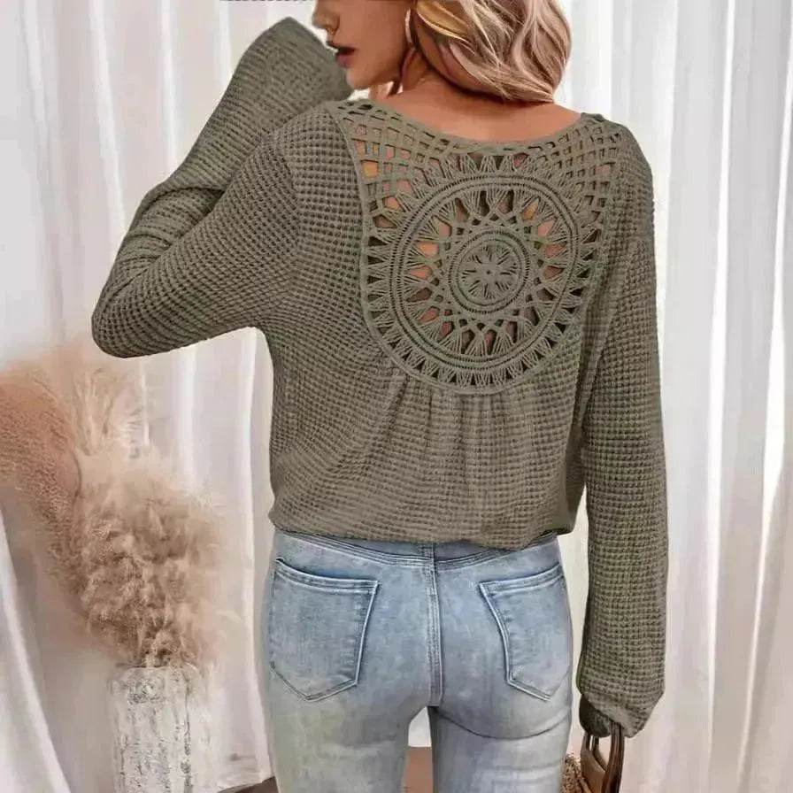 Women's V-neck Solid Color Fashion Knitted Blouse - www.Shopthatapp.com