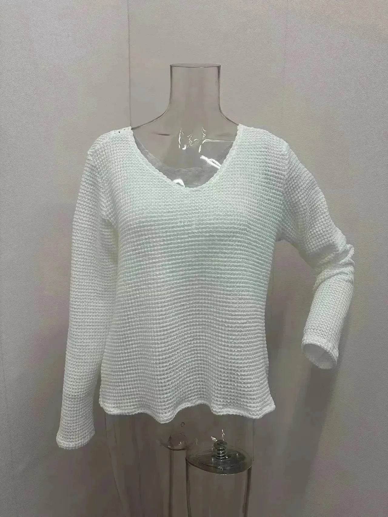 Women's V-neck Solid Color Fashion Knitted Blouse - www.Shopthatapp.com