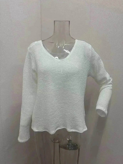 Women's V-neck Solid Color Fashion Knitted Blouse - www.Shopthatapp.com