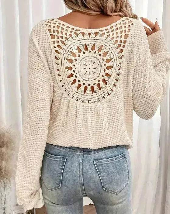 Women's V-neck Solid Color Fashion Knitted Blouse - www.Shopthatapp.com