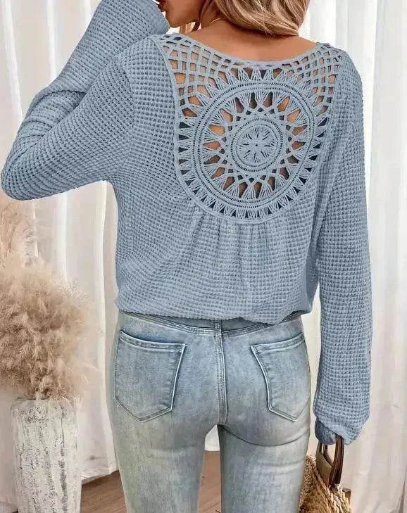 Women's V-neck Solid Color Fashion Knitted Blouse - www.Shopthatapp.com