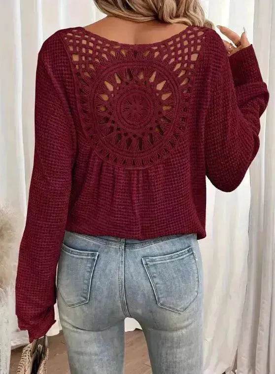 Women's V-neck Solid Color Fashion Knitted Blouse - www.Shopthatapp.com