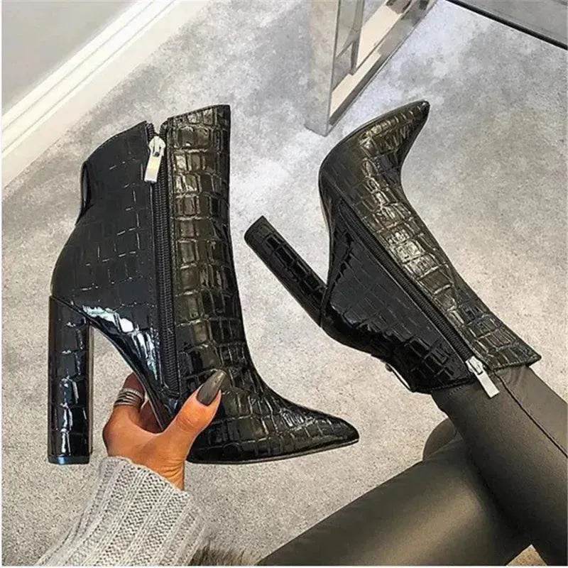 Women Shoes High Heels Leather White Ankle Boots - www.Shopthatapp.com