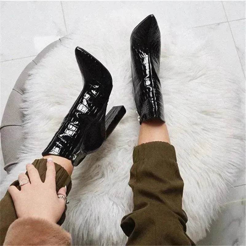 Women Shoes High Heels Leather White Ankle Boots - www.Shopthatapp.com