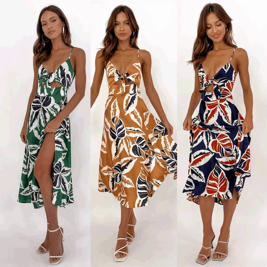 Women Sweet Split Sleeveless Floral Midi Dress - www.Shopthatapp.com