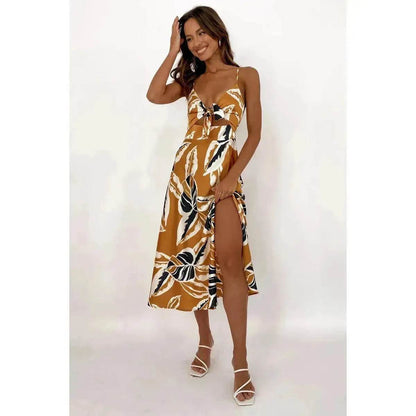 Women Sweet Split Sleeveless Floral Midi Dress - www.Shopthatapp.com