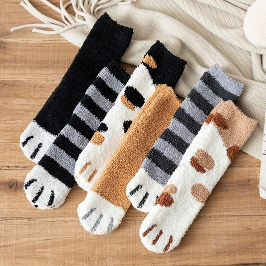 Women's Coral Fleece Cat Paw Pattern Kawaii Thick Warm Socks - 3/6 Pairs Bundle-Pillow and cushions-www.Shopthatapp.com-PetWithMe