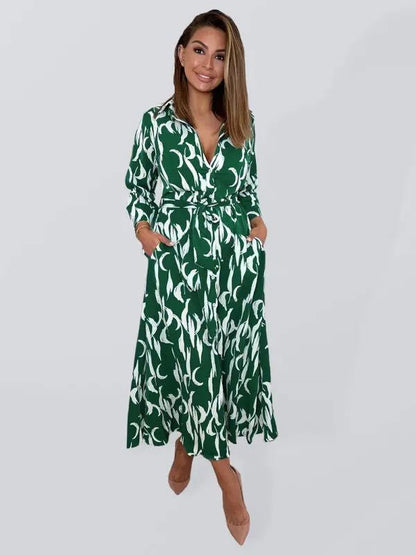 Women's Printed Cropped Sleeves Casual Mid - Length Shirt Dress - www.Shopthatapp.com