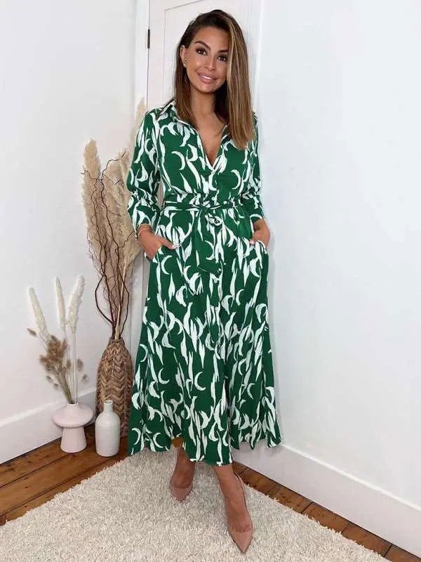 Women's Printed Cropped Sleeves Casual Mid - Length Shirt Dress - www.Shopthatapp.com