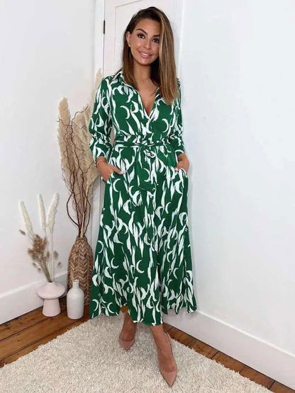 Women's Printed Cropped Sleeves Casual Mid - Length Shirt Dress - www.Shopthatapp.com