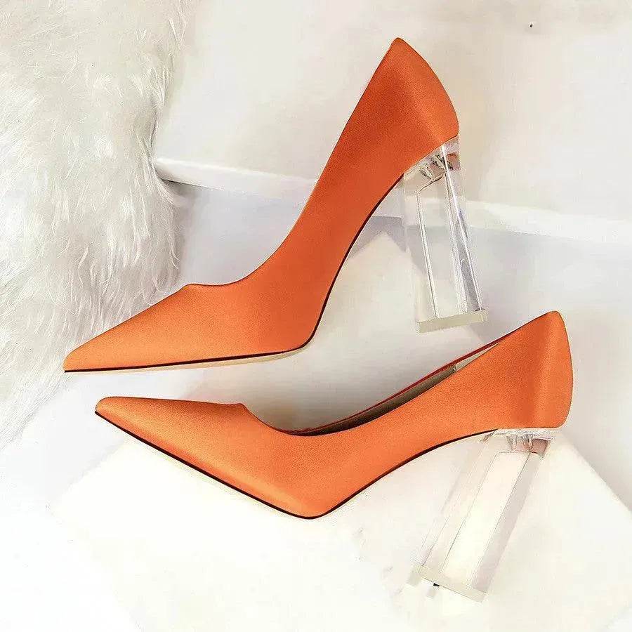 Womens Pumps Shoes Stiletto Satin  Transparent Block High Heels - www.Shopthatapp.com