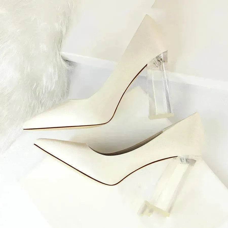 Womens Pumps Shoes Stiletto Satin  Transparent Block High Heels - www.Shopthatapp.com