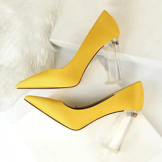 Womens Pumps Shoes Stiletto Satin  Transparent Block High Heels - www.Shopthatapp.com