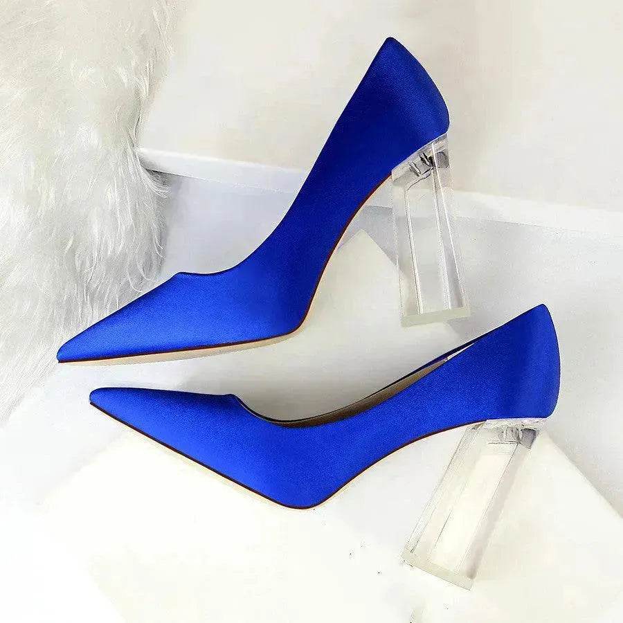 Womens Pumps Shoes Stiletto Satin  Transparent Block High Heels - www.Shopthatapp.com