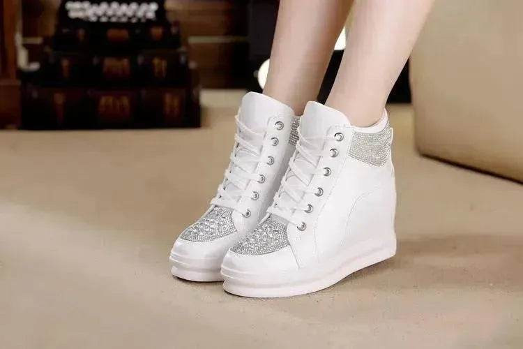 Womens Sneakers Shoes High Top Wedge Platform Heels Rhinestone - www.Shopthatapp.com