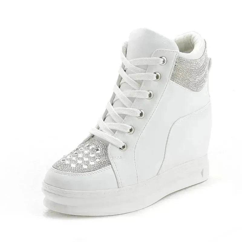 Womens Sneakers Shoes High Top Wedge Platform Heels Rhinestone - www.Shopthatapp.com