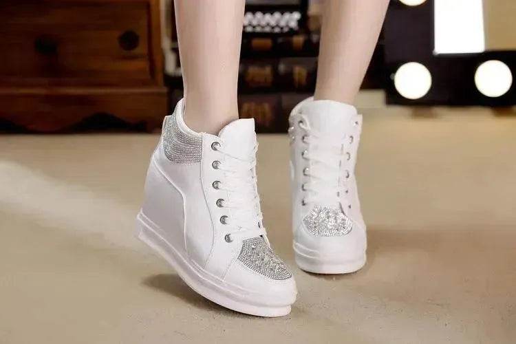 Womens Sneakers Shoes High Top Wedge Platform Heels Rhinestone - www.Shopthatapp.com