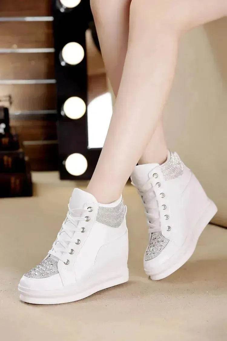 Womens Sneakers Shoes High Top Wedge Platform Heels Rhinestone - www.Shopthatapp.com