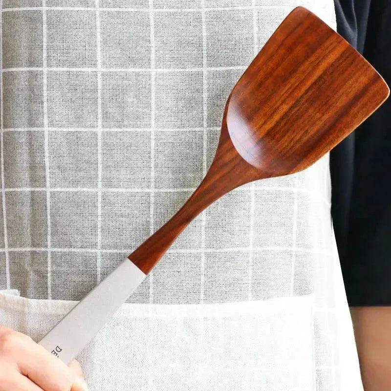 Wooden Kitchen Utensils Set Appliances Special Non-stick Set Pure Natural Teak Solid Wood Long Handle Shovel Tools - www.Shopthatapp.com
