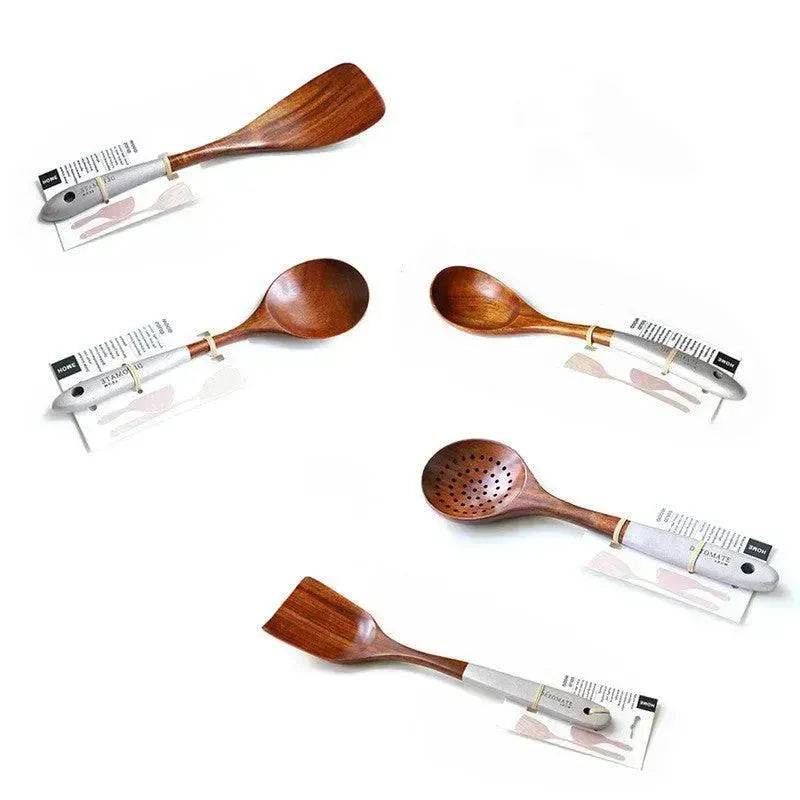 Wooden Kitchen Utensils Set Appliances Special Non-stick Set Pure Natural Teak Solid Wood Long Handle Shovel Tools - www.Shopthatapp.com