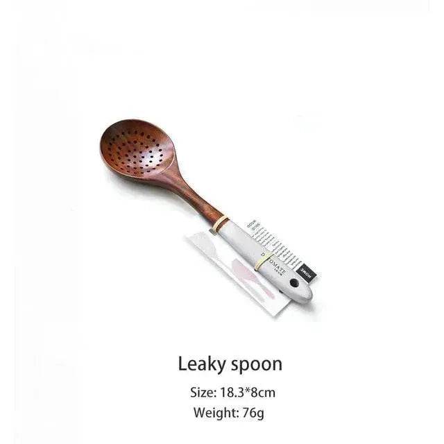 Wooden Kitchen Utensils Set Appliances Special Non-stick Set Pure Natural Teak Solid Wood Long Handle Shovel Tools - www.Shopthatapp.com