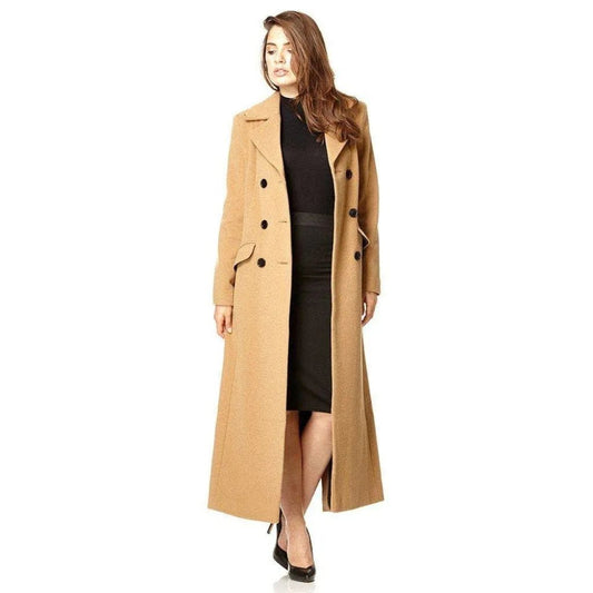 Manteau long croisé en laine mélangée
