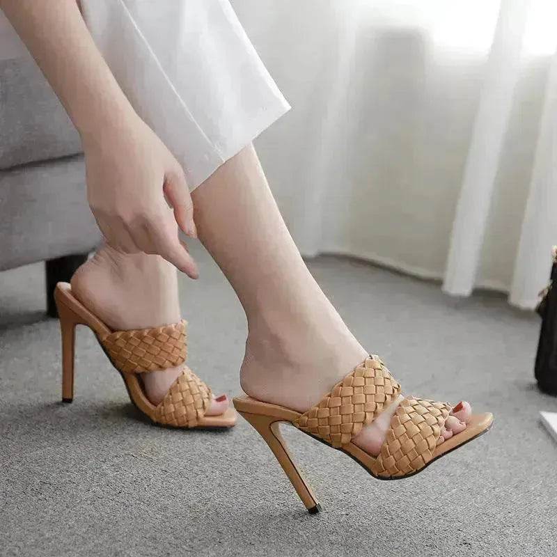 Woven European and American Stiletto High Heel Slippers - www.Shopthatapp.com