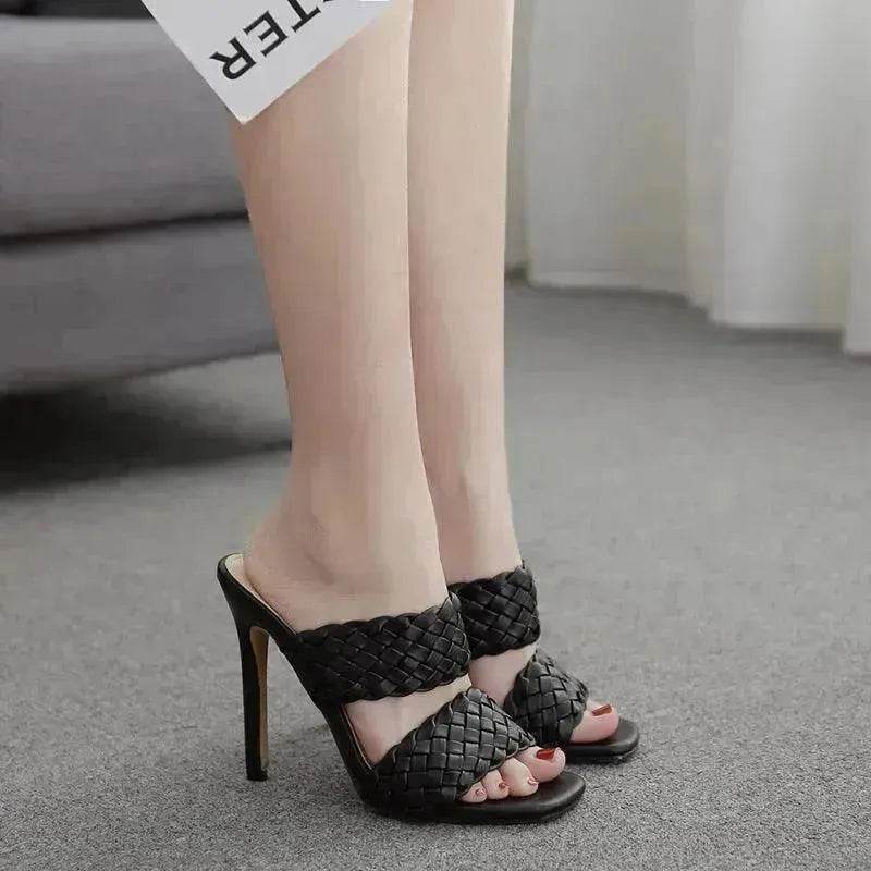 Woven European and American Stiletto High Heel Slippers - www.Shopthatapp.com
