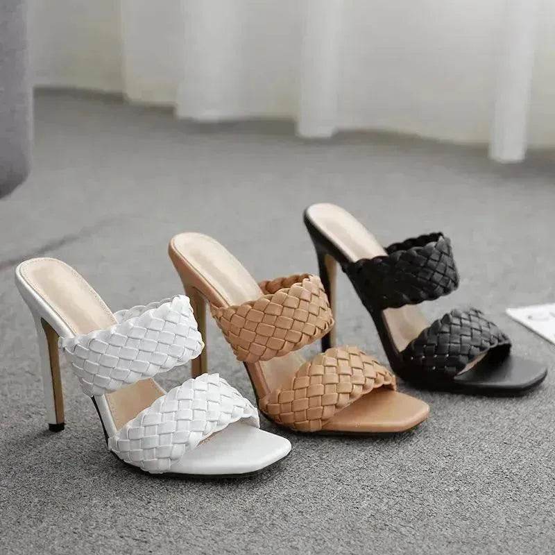 Woven European and American Stiletto High Heel Slippers - www.Shopthatapp.com