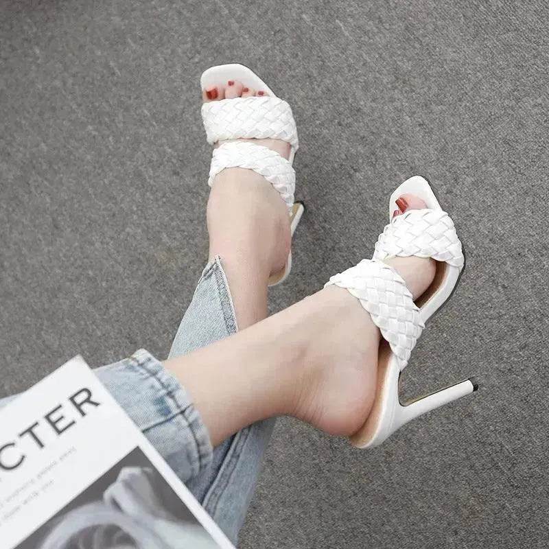 Woven European and American Stiletto High Heel Slippers - www.Shopthatapp.com