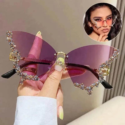 Y2K Vintage Rimless Luxury Diamond Butterfly Sunglasses for Classy Chic Ladies Women - www.Shopthatapp.com