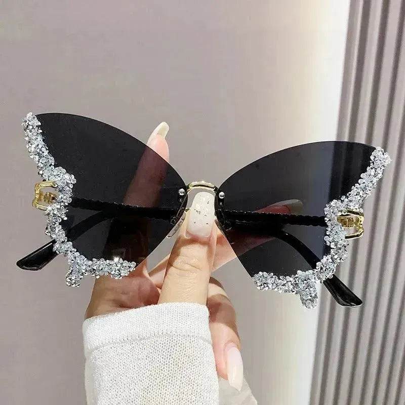 Y2K Vintage Rimless Luxury Diamond Butterfly Sunglasses for Classy Chic Ladies Women - www.Shopthatapp.com