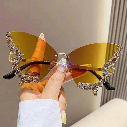 Y2K Vintage Rimless Luxury Diamond Butterfly Sunglasses for Classy Chic Ladies Women - www.Shopthatapp.com