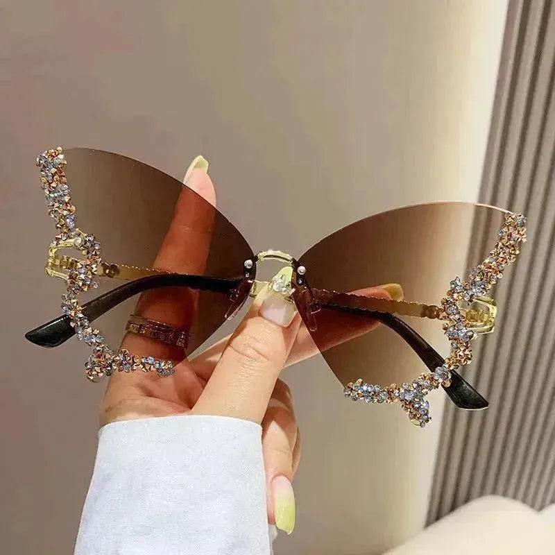 Y2K Vintage Rimless Luxury Diamond Butterfly Sunglasses for Classy Chic Ladies Women - www.Shopthatapp.com