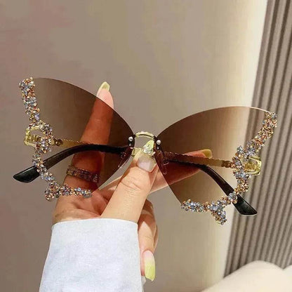 Y2K Vintage Rimless Luxury Diamond Butterfly Sunglasses for Classy Chic Ladies Women - www.Shopthatapp.com