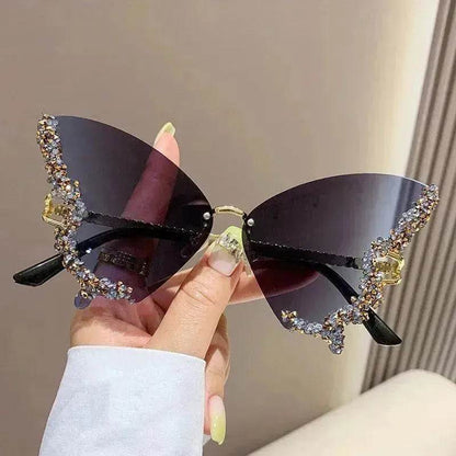 Y2K Vintage Rimless Luxury Diamond Butterfly Sunglasses for Classy Chic Ladies Women - www.Shopthatapp.com