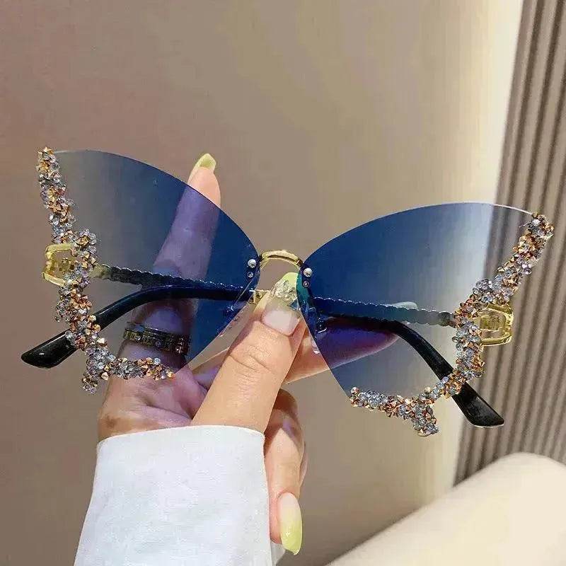Y2K Vintage Rimless Luxury Diamond Butterfly Sunglasses for Classy Chic Ladies Women - www.Shopthatapp.com