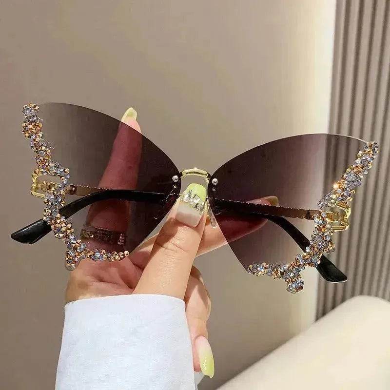 Y2K Vintage Rimless Luxury Diamond Butterfly Sunglasses for Classy Chic Ladies Women - www.Shopthatapp.com