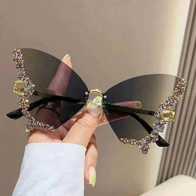 Y2K Vintage Rimless Luxury Diamond Butterfly Sunglasses for Classy Chic Ladies Women - www.Shopthatapp.com