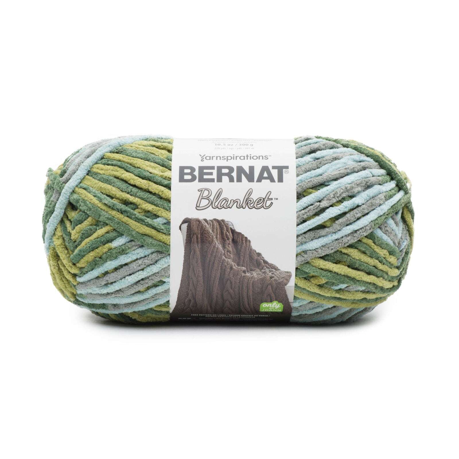 Bernat Blanket Yarn Canada in green and blue shades, perfect for soft and cozy crochet projects