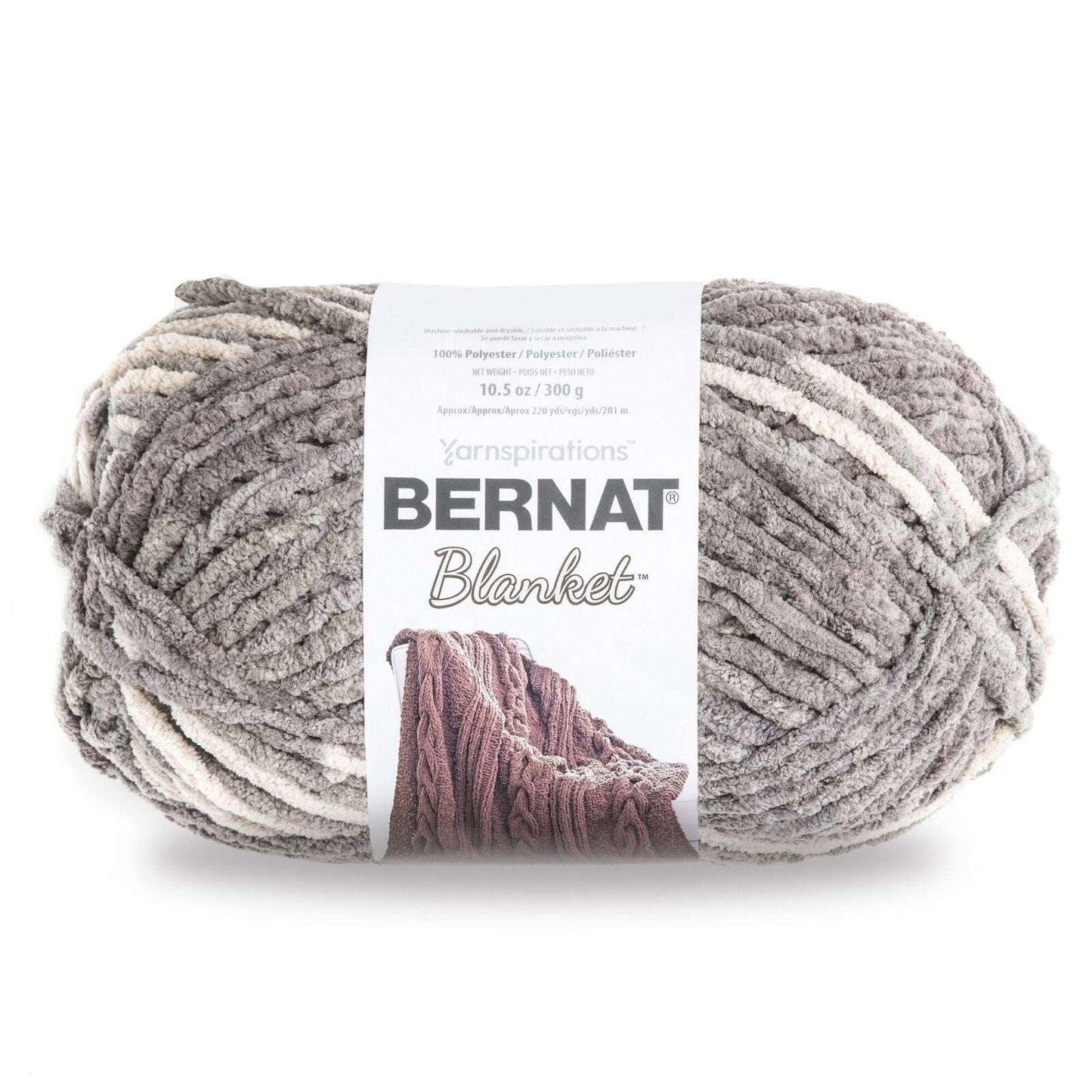 Bernat Blanket Yarn Canada in soft gray and cream for cozy crochet projects
