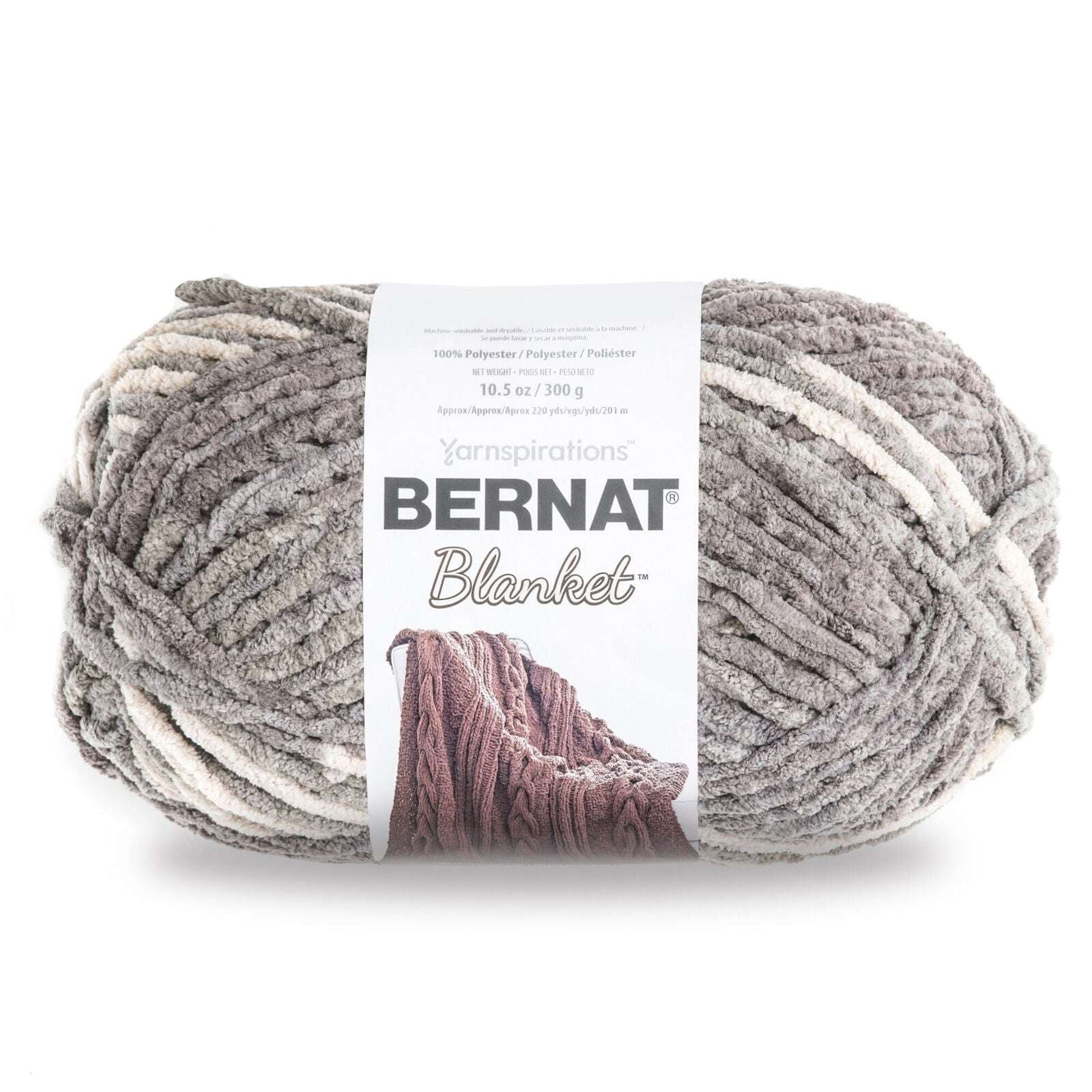 Bernat Blanket Yarn Canada in soft gray and cream for cozy crochet projects