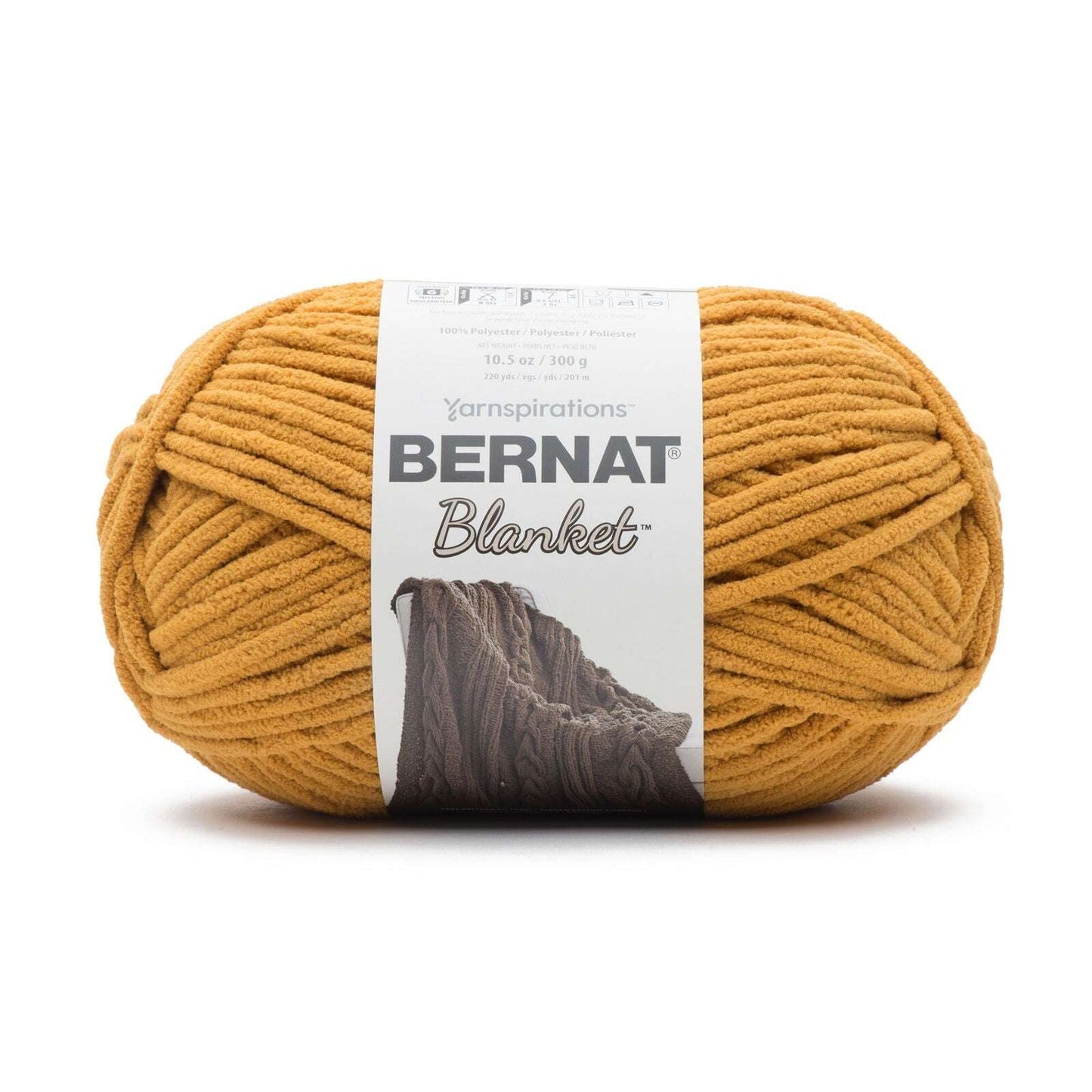 Bernat Blanket Yarn Canada in vibrant mustard yellow, perfect for cozy crochet projects