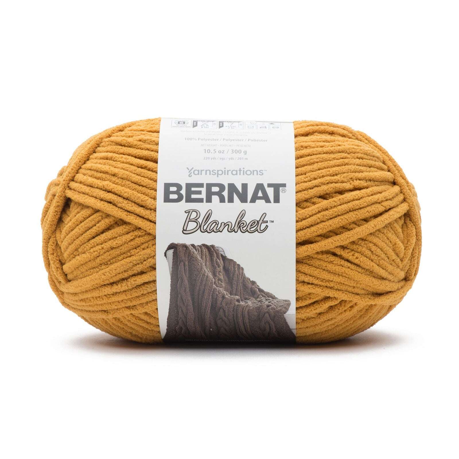 Bernat Blanket Yarn Canada in vibrant mustard yellow, perfect for cozy crochet projects