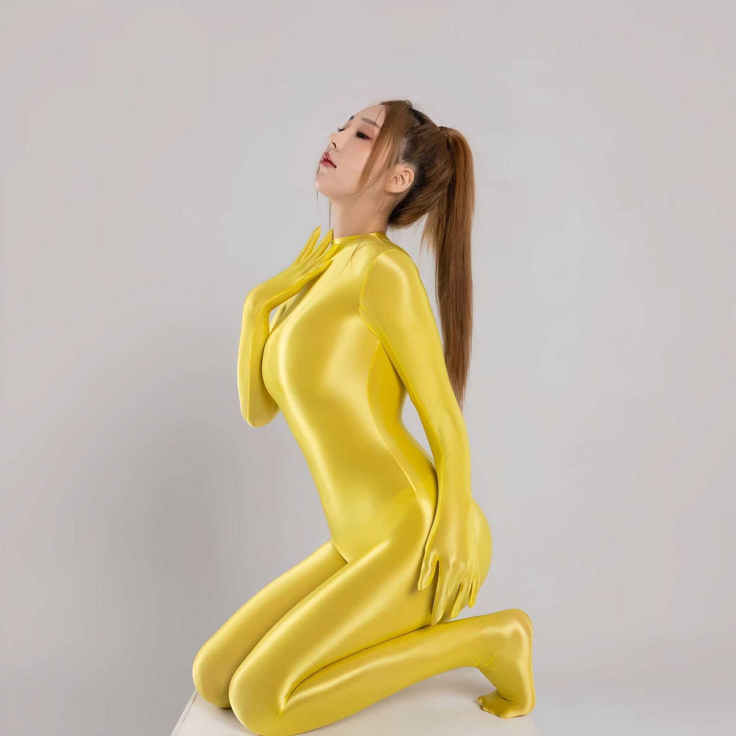 Spandex Nylon Full Bodysuit Zentai Shinny Cosplay Jumpsuit Attached Gloves - www.Shopthatapp.com